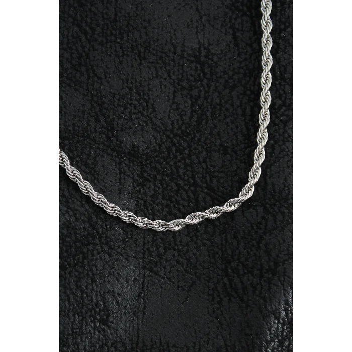 BUĞZ 316L Çelik Burgu Zincir Model Gümüş Renk Erkek Kolye - Lisinya