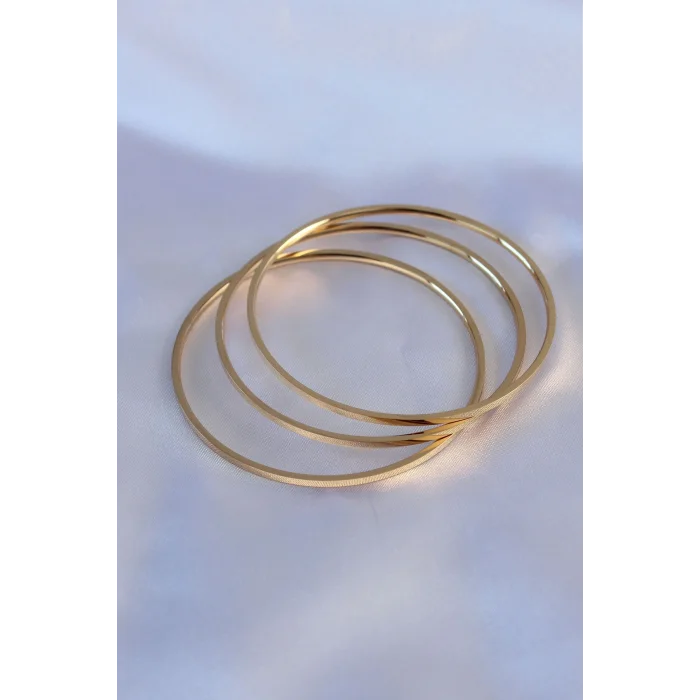 BUĞZ 316L Çelik Gold Renk 3lü Ajda Model Kadın 60 mm Bilezik