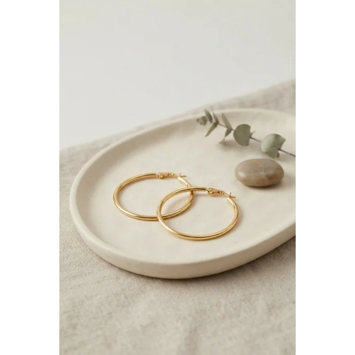 BUĞZ 316L Çelik Gold Renk 36 mm Halka Küpe