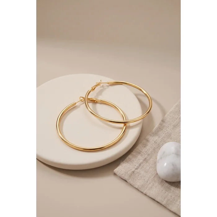 BUĞZ 316L Çelik Gold Renk 46 mm Halka Küpe