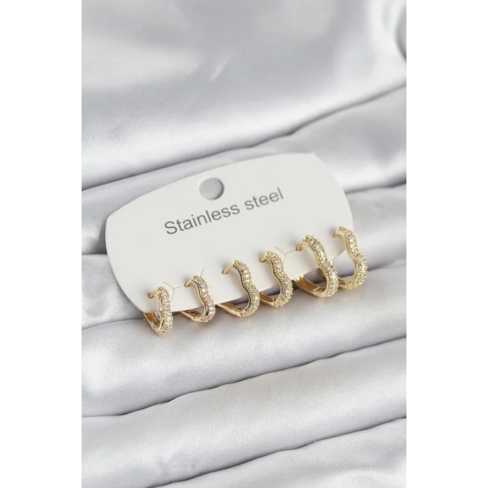 BUĞZ 316L Çelik Gold Renk 6lı Set Kalp Form Kadın Küpe