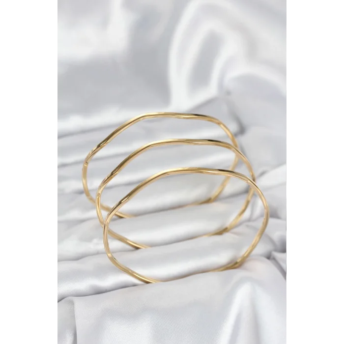 BUĞZ 316L Çelik Gold Renk 65 mm Ajda Zikzak Model 3lü Kadın Bileklik - Lisinya