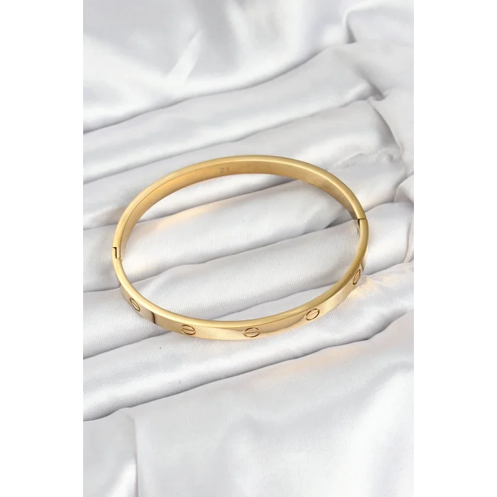 BUĞZ 316L Çelik Gold Renk 65 mm Kadın Kelepçe Bileklik - Lisinya