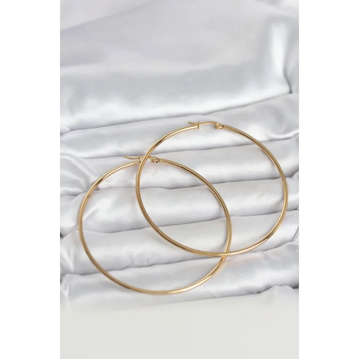 BUĞZ 316L Çelik Gold Renk 70 mm Kadın Halka Küpe