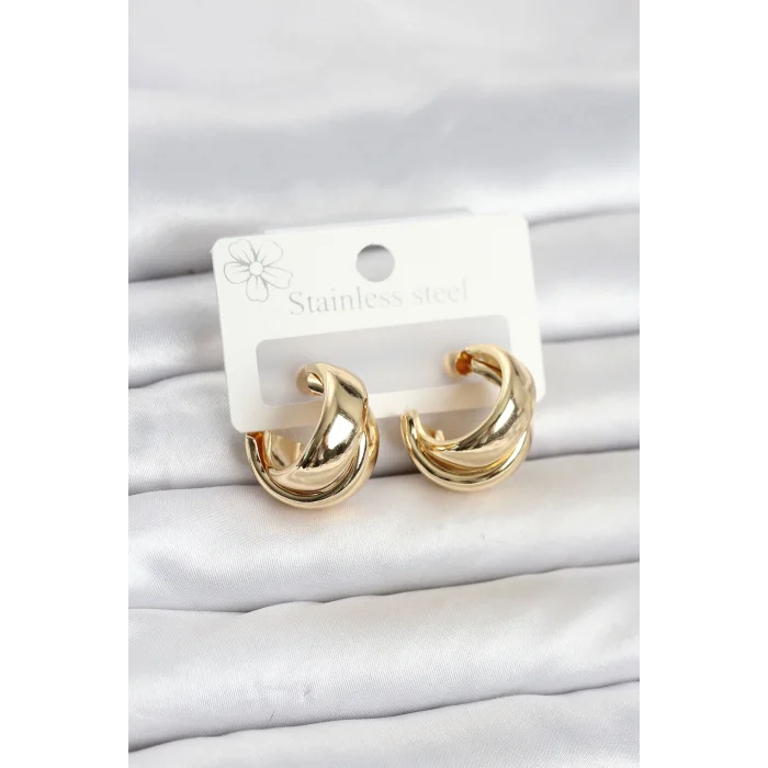 BUĞZ 316L Çelik Gold Renk Asimetrik Halka Model Kadın Küpe