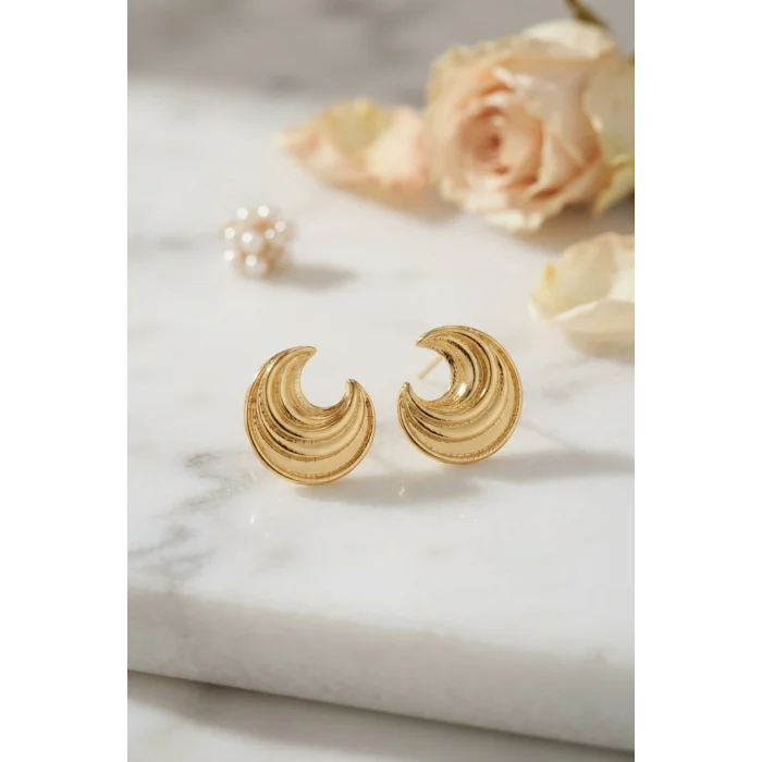 BUĞZ 316L Çelik Gold Renk Ay Model Kadın Küpe
