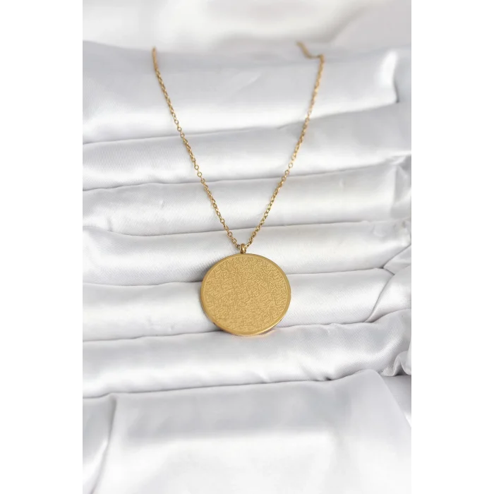 BUĞZ 316L Çelik Gold Renk Ayetel Kürsi ve Allah Yazılı Kolye - BUĞZ