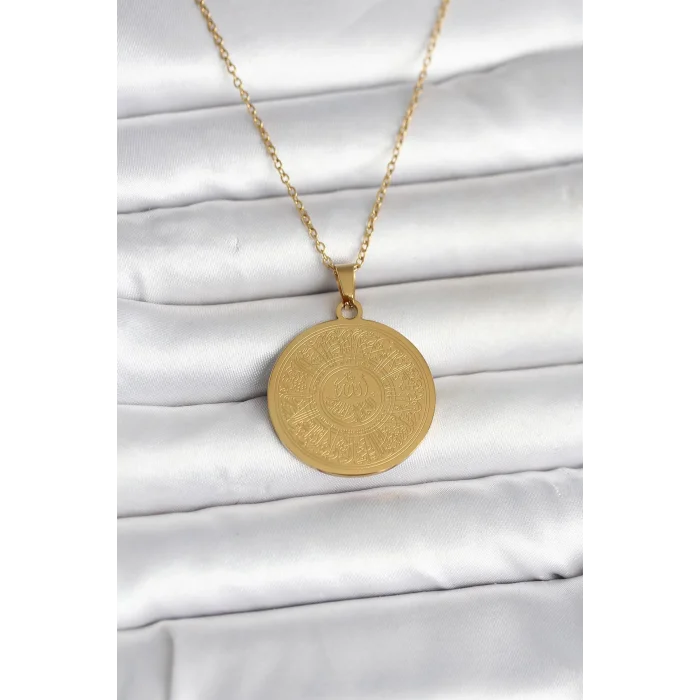 BUĞZ 316L Çelik Gold Renk Ayetel Kürsi Yazılı Kolye