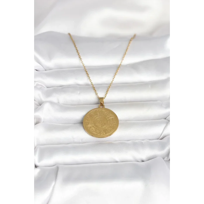 BUĞZ 316L Çelik Gold Renk Ayetel Kürsi Yazılı Kolye