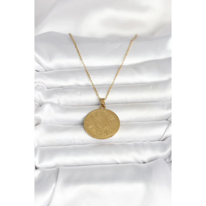 BUĞZ 316L Çelik Gold Renk Ayetel Kürsi Yazılı Kolye - BUĞZ