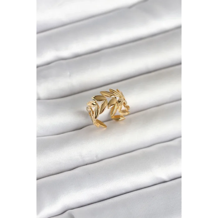 BUĞZ 316L Çelik Gold Renk Başak Figür Kadın Yüzük