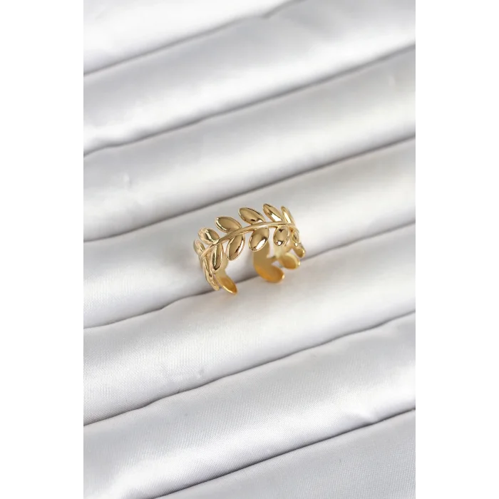 BUĞZ 316L Çelik Gold Renk Başak Form Kadın Yüzük