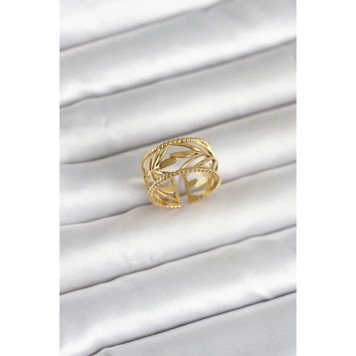 BUĞZ 316L Çelik Gold Renk Başak Model Kadın Yüzük
