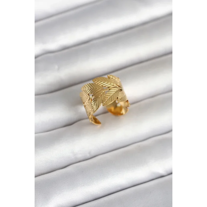 BUĞZ 316L Çelik Gold Renk Başak Modeli Kadın Yüzük