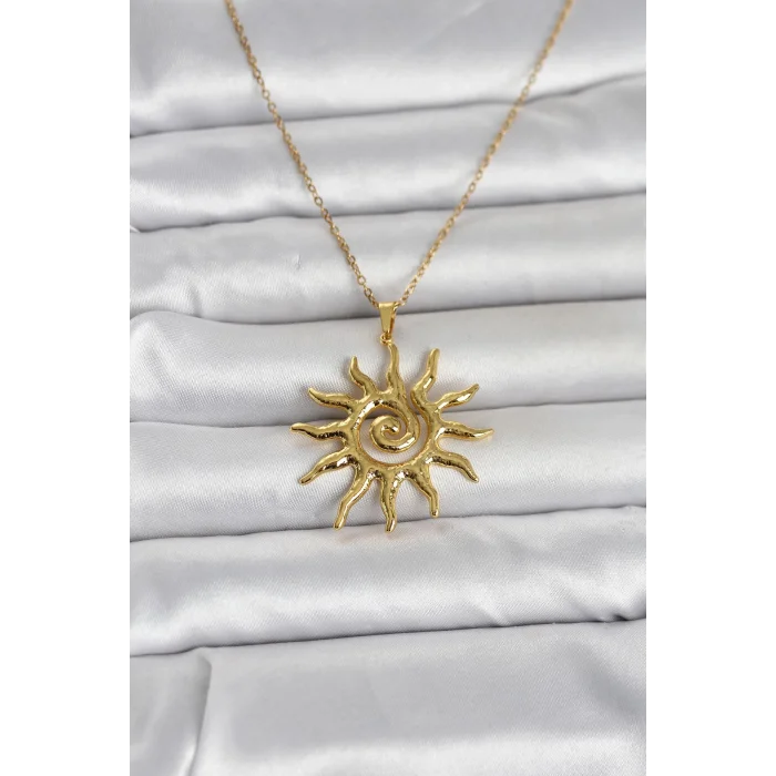 BUĞZ 316L Çelik Gold Renk Bohem Güneş Model Kadın Kolye
