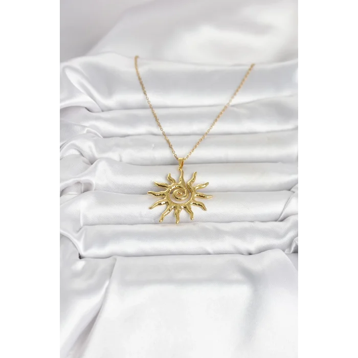 BUĞZ 316L Çelik Gold Renk Bohem Güneş Model Kadın Kolye