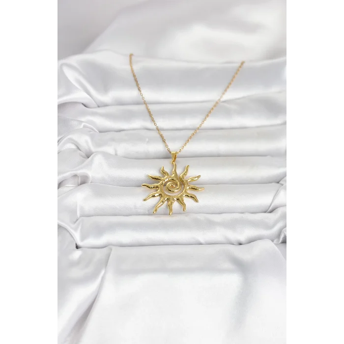 BUĞZ 316L Çelik Gold Renk Bohem Güneş Model Kadın Kolye - BUĞZ