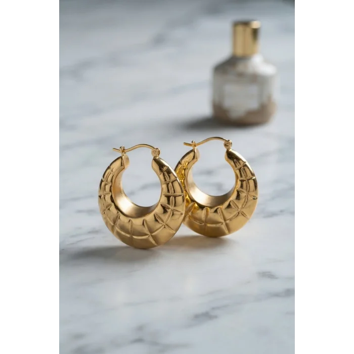 BUĞZ 316L Çelik Gold Renk Bohem Halka Model Küpe - BUĞZ