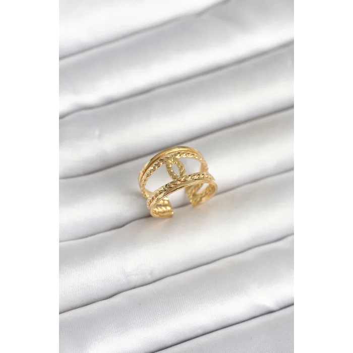 BUĞZ 316L Çelik Gold Renk Burgu Düğüm Model Kadın Yüzük