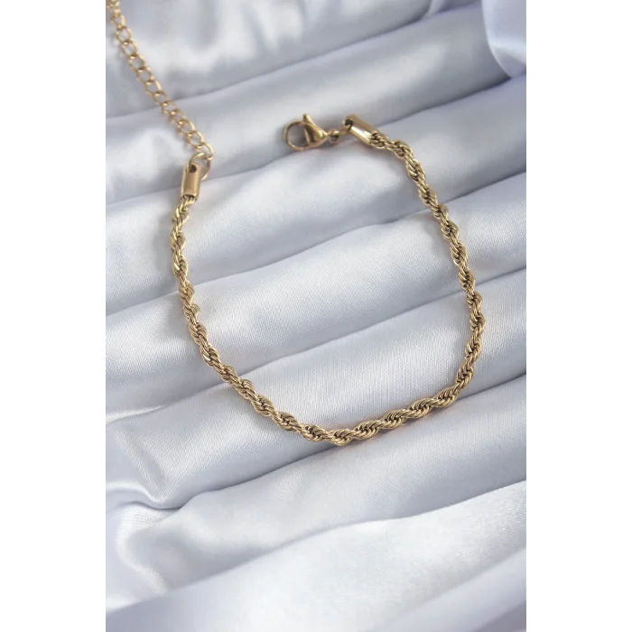 BUĞZ 316L Çelik Gold Renk Burgu Zincir Model Kadın Bileklik