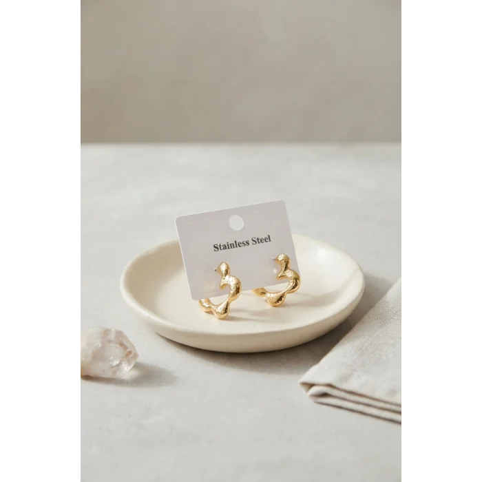 BUĞZ 316L Çelik Gold Renk Çiçek Halka Model Küpe