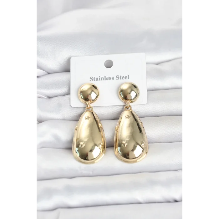 BUĞZ 316L Çelik Gold Renk Damla Model Kadın Küpe