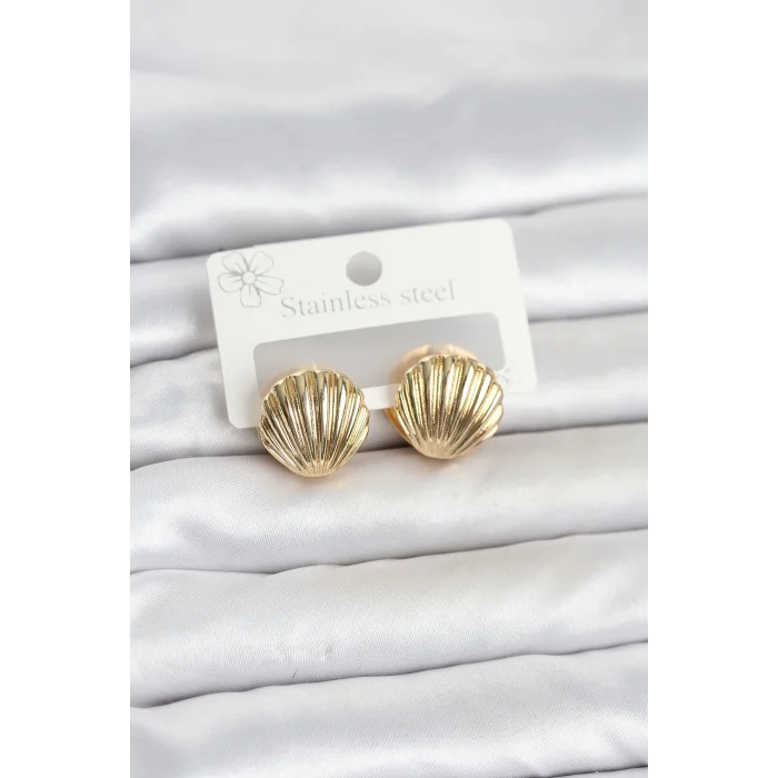 BUĞZ 316L Çelik Gold Renk Deniz Kabuğu Model Kadın Küpe