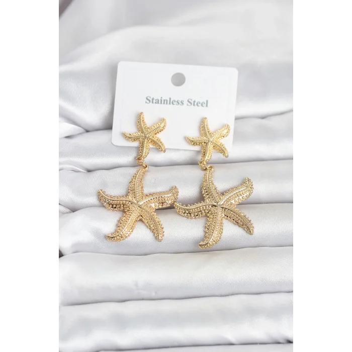 BUĞZ 316L Çelik Gold Renk Deniz Yıldızı Model Kadın Küpe