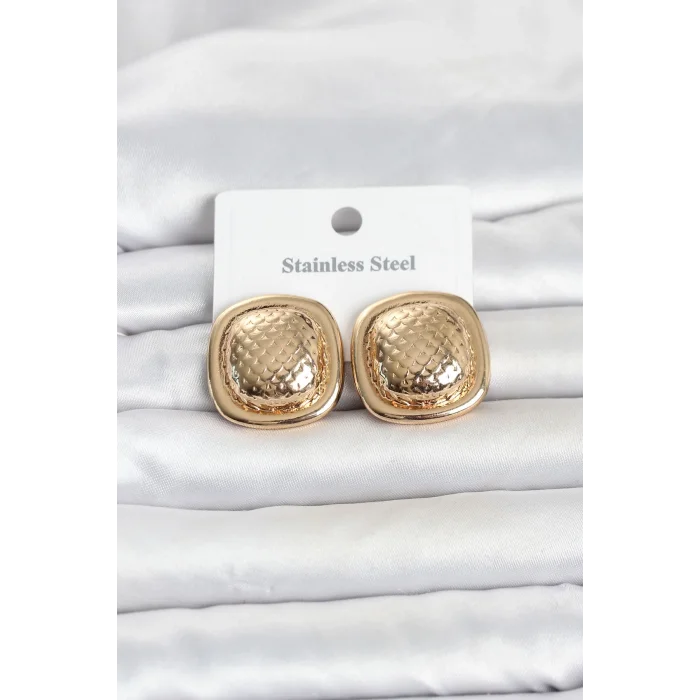 BUĞZ 316L Çelik Gold Renk Düğme Model Kadın Küpe