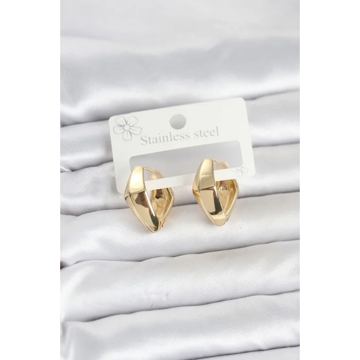 BUĞZ 316L Çelik Gold Renk Elmas Model Halka Kadın Küpe