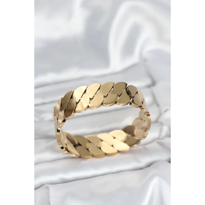BUĞZ 316L Çelik Gold Renk Ezme Zincir Model Kadın Kelepçe Bileklik