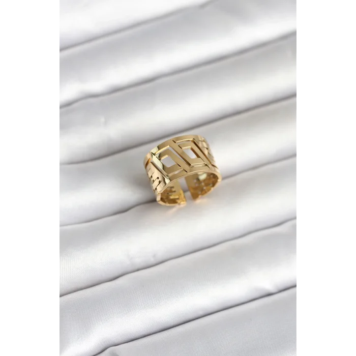 BUĞZ 316L Çelik Gold Renk Geometrik Model Kadın Yüzük