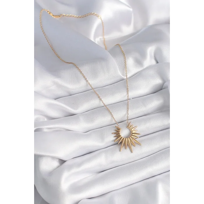 BUĞZ 316L Çelik Gold Renk Güneş Model Vintage Kadın Kolye - BUĞZ