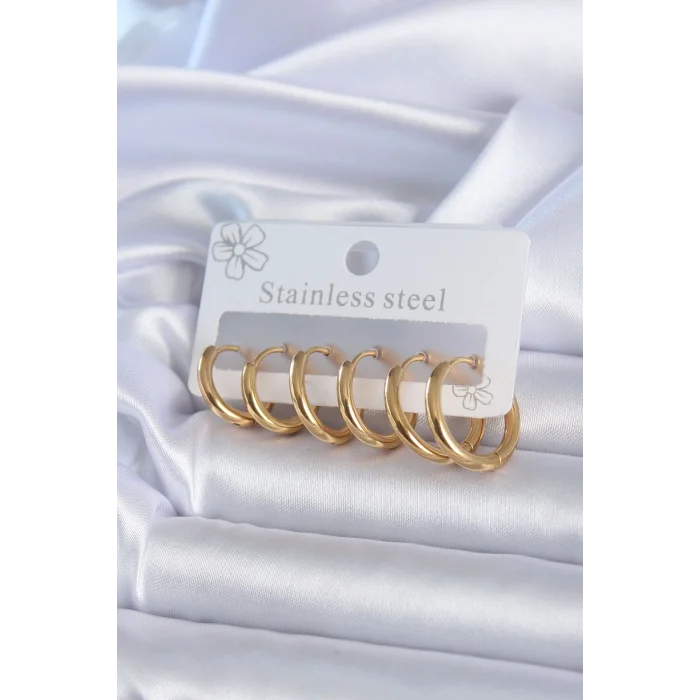 BUĞZ 316L Çelik Gold Renk Halka Model Kadın Küpe Seti