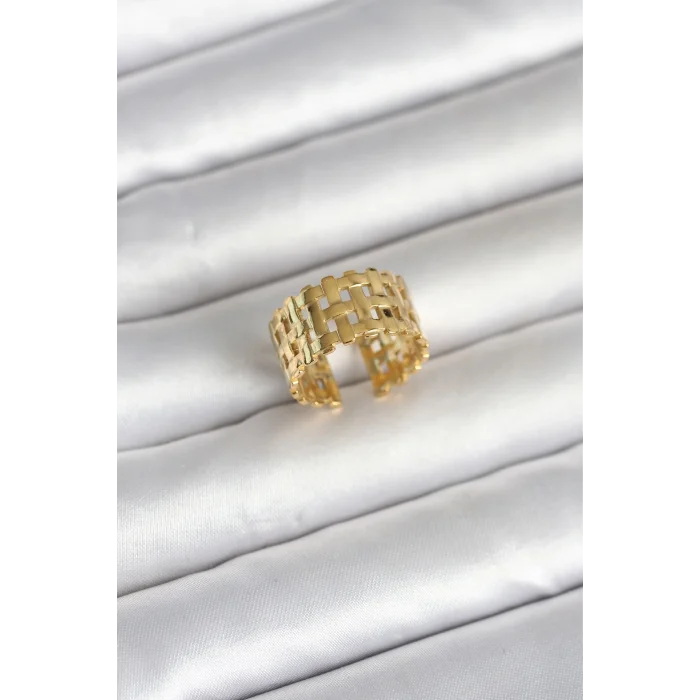 BUĞZ 316L Çelik Gold Renk Hasır Model Kadın Yüzük