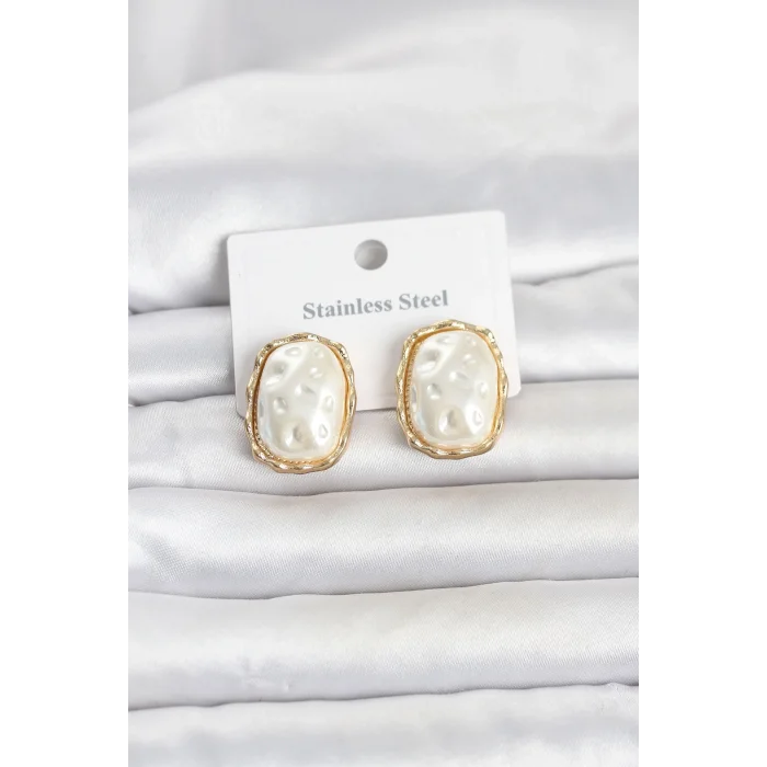 BUĞZ 316L Çelik Gold Renk İnci Model Vintage Kadın Küpe