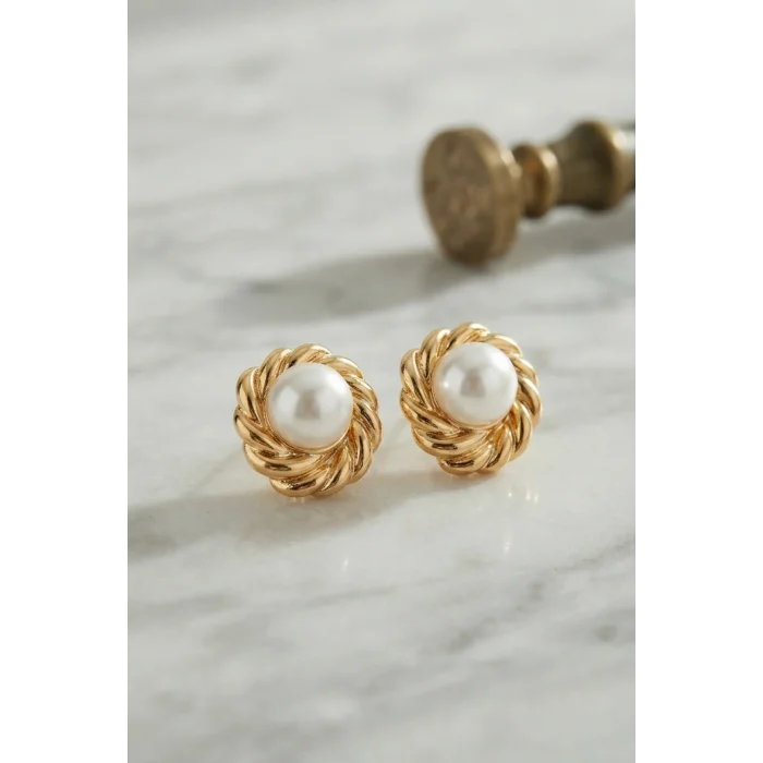 BUĞZ 316L Çelik Gold Renk İncili Model Kadın Küpe - BUĞZ