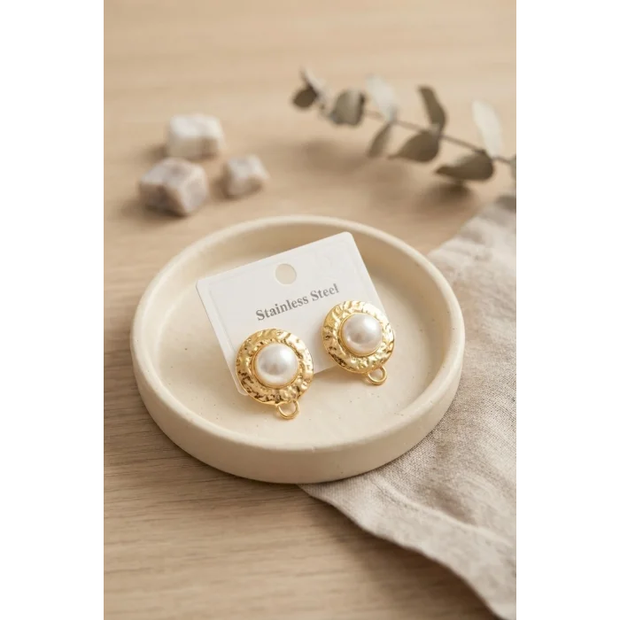 BUĞZ 316L Çelik Gold Renk İncili Model Küpe