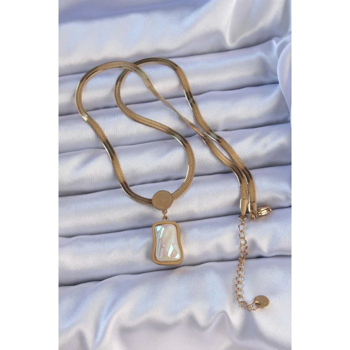 BUĞZ 316L Çelik Gold Renk İtalyan Zincir Ezme Taşlı Kolye - BUĞZ