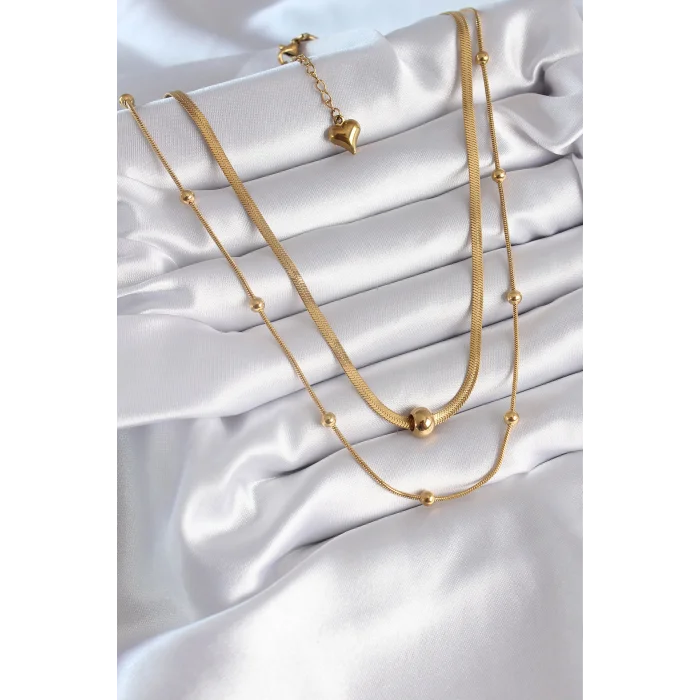 BUĞZ 316L Çelik Gold Renk İtalyan Zincir Model Topçuk Detay Kadın Kolye - Lisinya