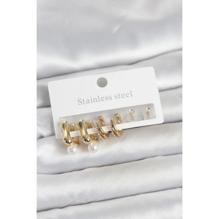 BUĞZ 316L Çelik Gold Renk Kadın Küpe Seti