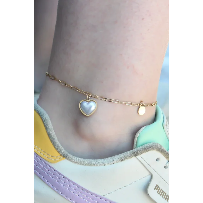 BUĞZ 316L Çelik Gold Renk Kalp Model Kadın Halhal