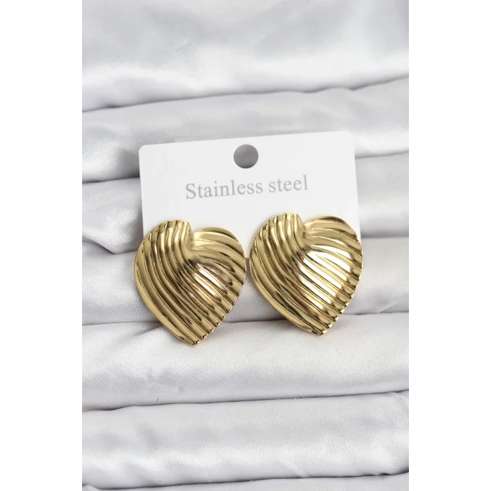 BUĞZ 316L Çelik Gold Renk Kalp Model Kadın Küpe