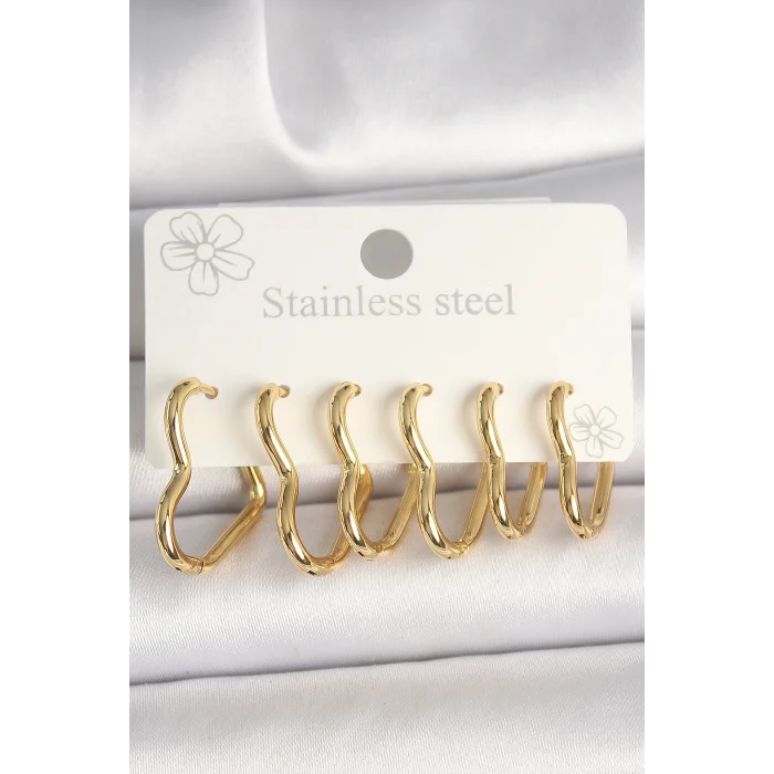 BUĞZ 316L Çelik Gold Renk Kalp Model Kadın Küpe Seti