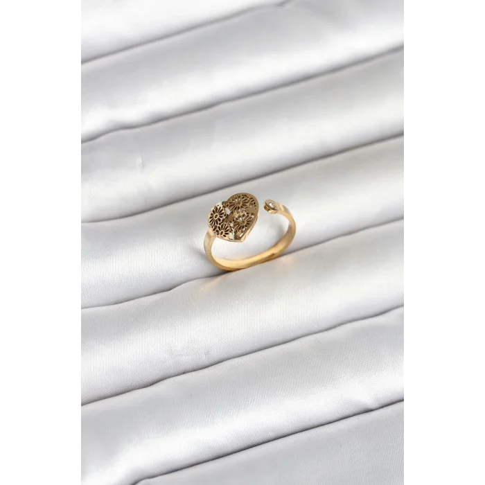 BUĞZ 316L Çelik Gold Renk Kalp Model Kadın Yüzük