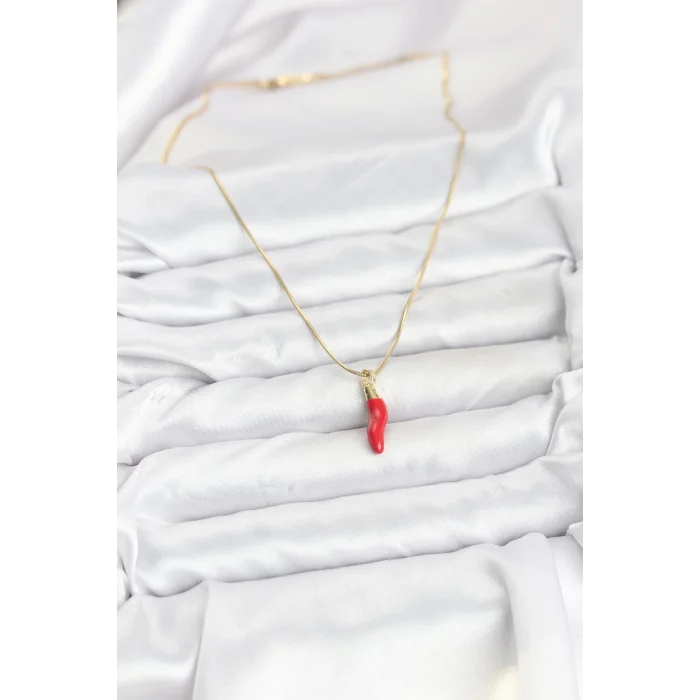 BUĞZ 316L Çelik Gold Renk Kapya Kırmızı Biber Model Kadın Kolye