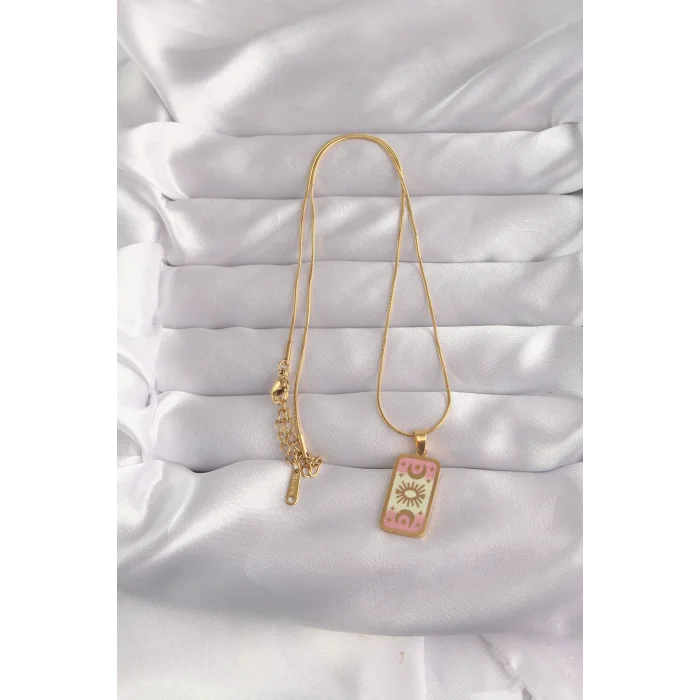BUĞZ 316L Çelik Gold Renk Karışık Mineli Ay Figür Tarot Kolye