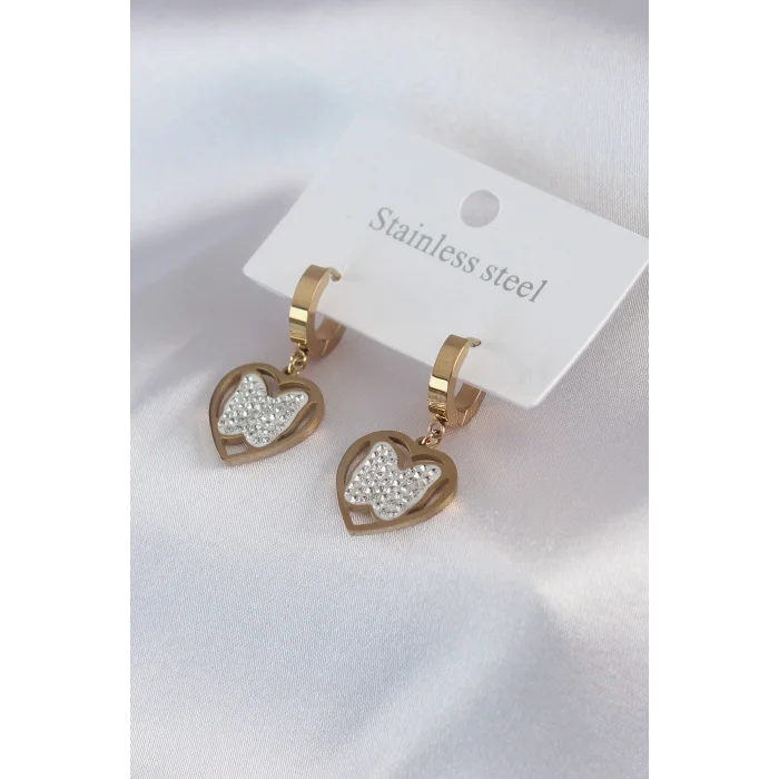 BUĞZ 316L Çelik Gold Renk Kelebek Model Zirkon Taş Detay Kadın Küpe