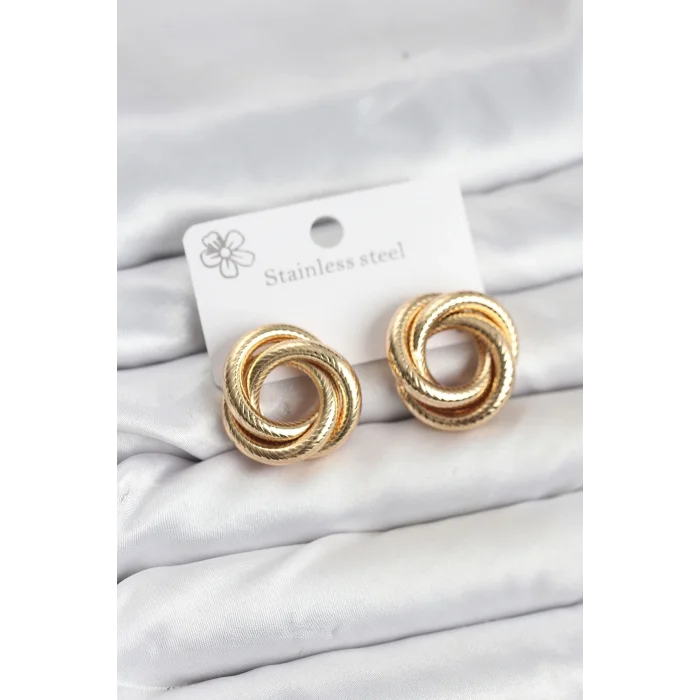 BUĞZ 316L Çelik Gold Renk Lazerli Sarmal Halka Kadın Küpe