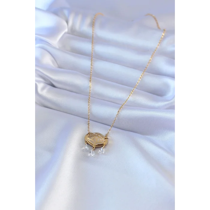 BUĞZ 316L Çelik Gold Renk Lotus Model Zirkon Taşlı Kadın Kolye - Lisinya
